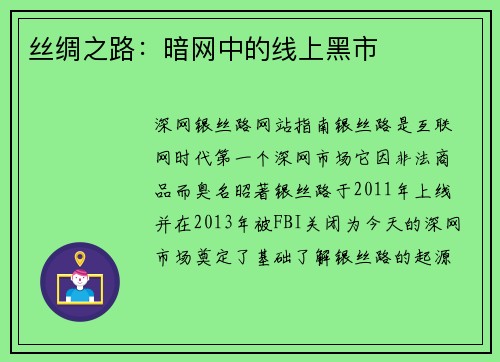 丝绸之路：暗网中的线上黑市